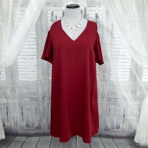 Sugar + Lips Size Medium Solid Red Cold Shoulder Short Shift Dress Cocktail
